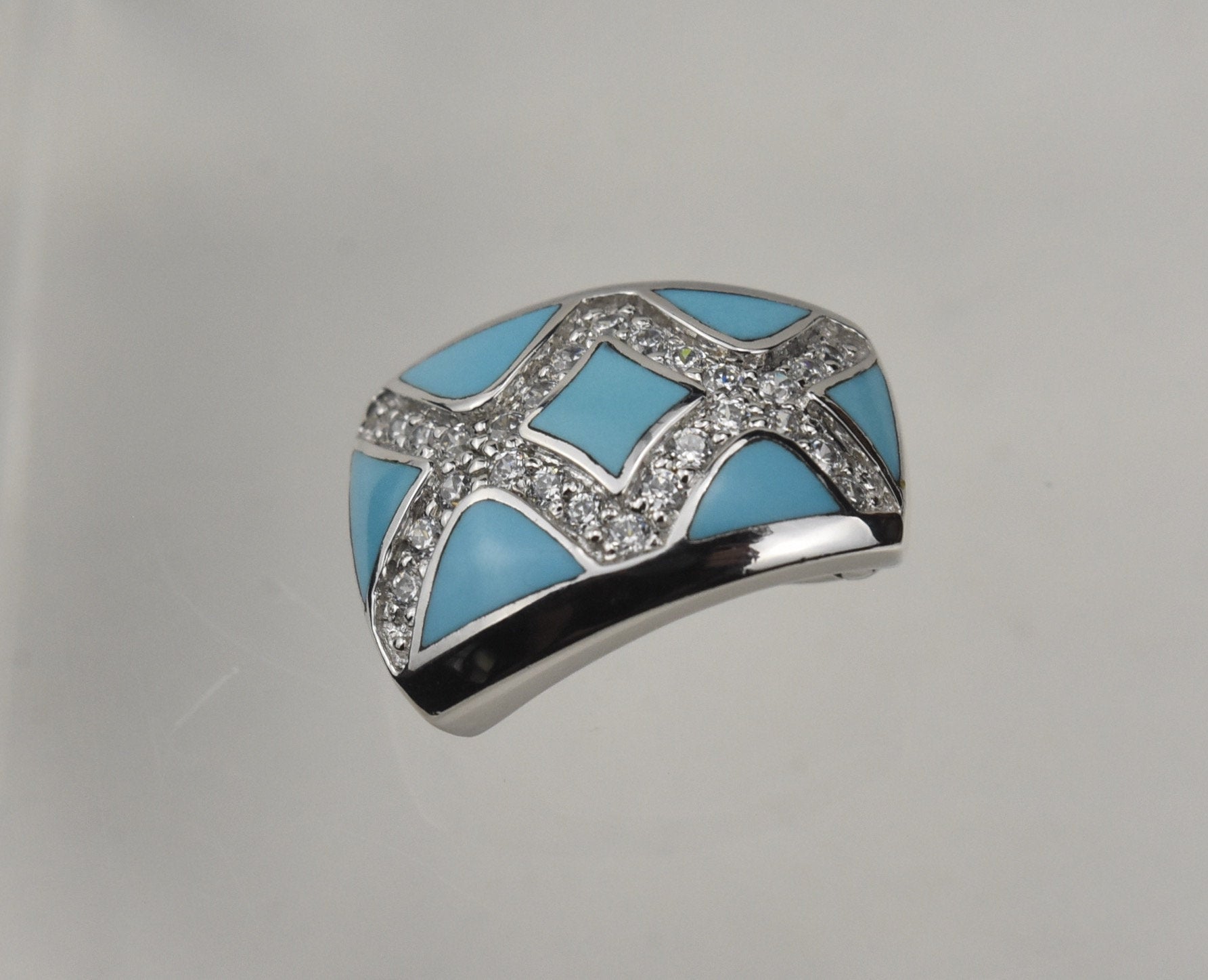 Sterling Silver Turquoise and Cubic Zirconia Hinged Pendant