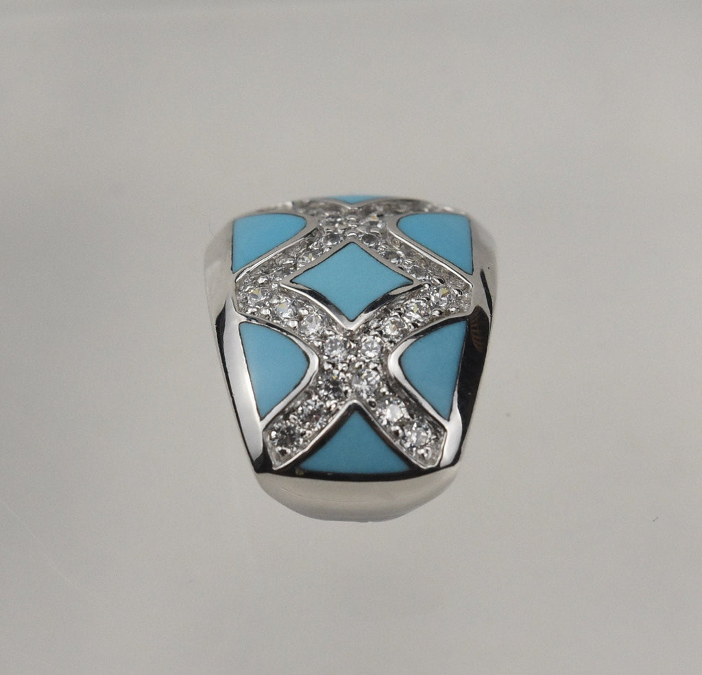 Sterling Silver Turquoise and Cubic Zirconia Hinged Pendant
