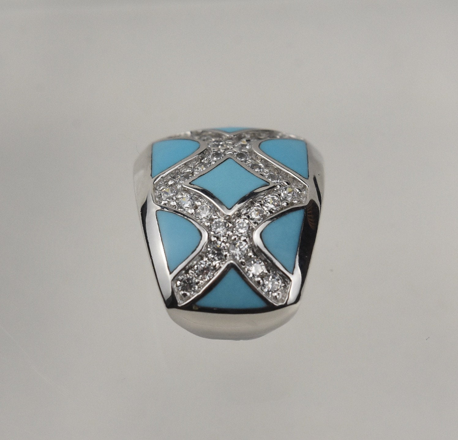 Sterling Silver Turquoise and Cubic Zirconia Hinged Pendant