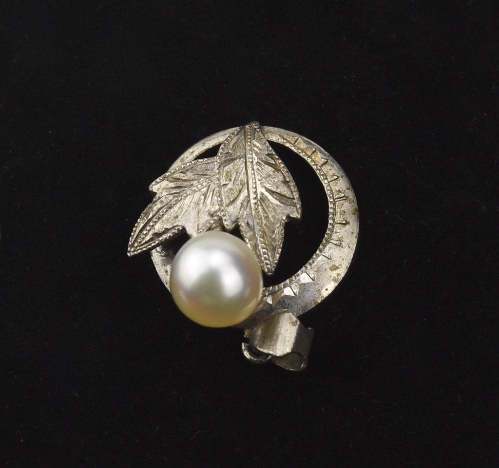 Vintage Sterling Silver Leaf Pendant with Pearl