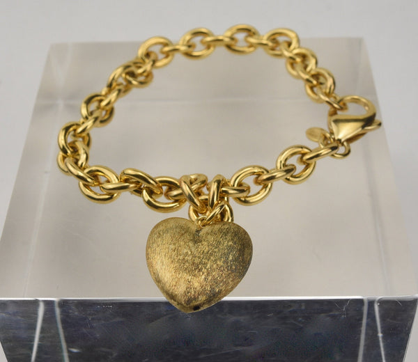 Gold Tone Sterling Silver Chain Link Heart Bracelet