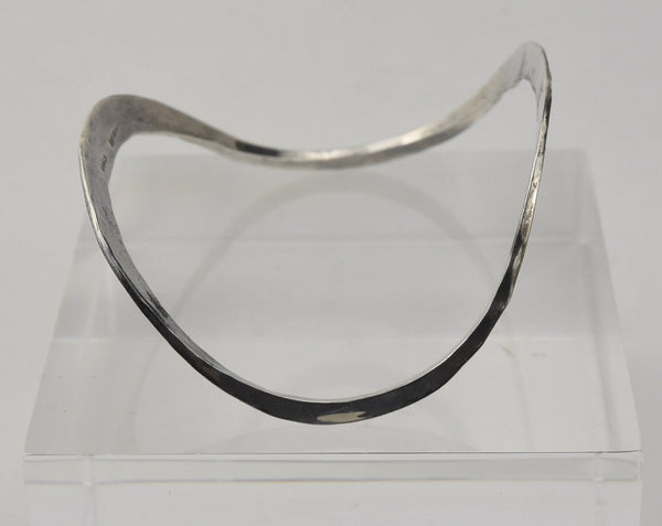 Hammered Sterling Silver Curved Bangle Bracelet