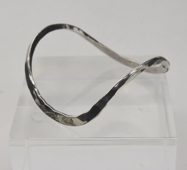Hammered Sterling Silver Curved Bangle Bracelet