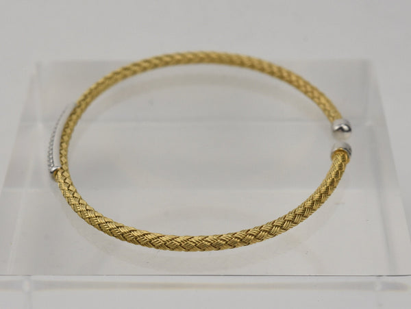 Italian Gold Tone Braided Sterling Silver Bangle with Cubic Zirconia