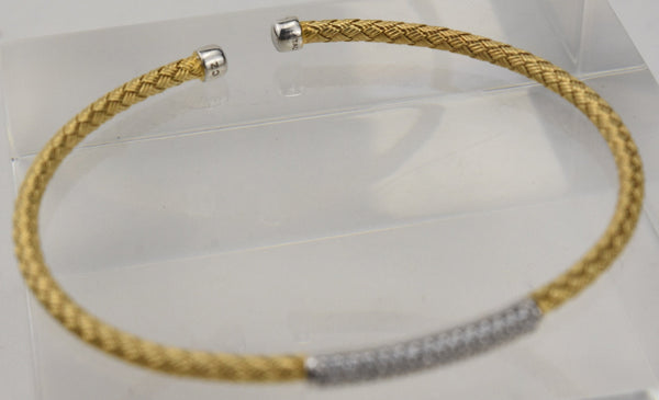 Italian Gold Tone Braided Sterling Silver Bangle with Cubic Zirconia