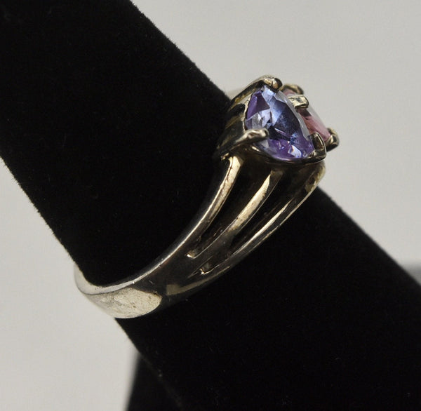 Sterling Silver Gemstone Hearts Ring - Size 6.25