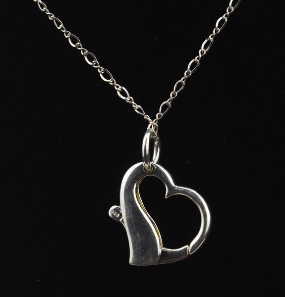 Sterling Silver Hinged Heart Pendant on Sterling Silver Chain Necklace - 21"