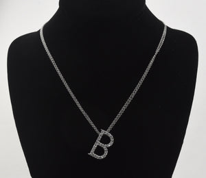 Sterling Silver Cubic Zirconia "B" Pendant on Double Strand Sterling Silver Chain Necklace - 20"