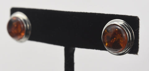 Baltic Amber and Silver Round Stud Earrings