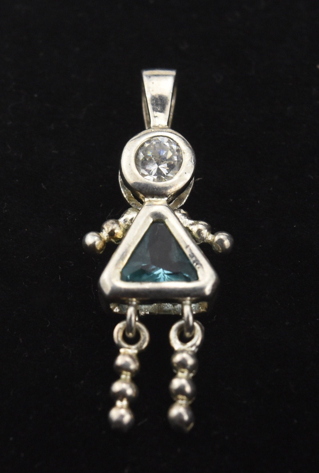 Sterling Silver and Stones Girl Stick Figure Pendant