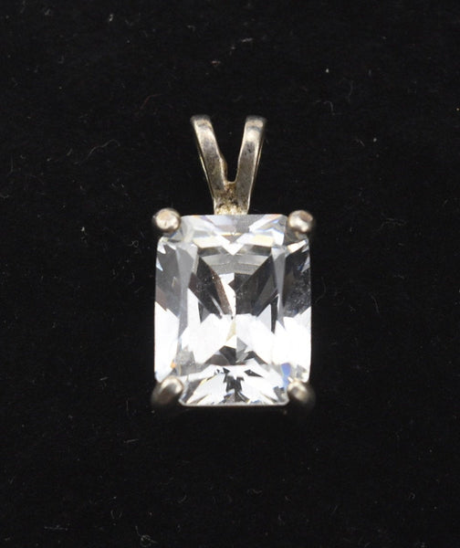 Sterling Silver Rectangular Cut Clear Crystal Pendant