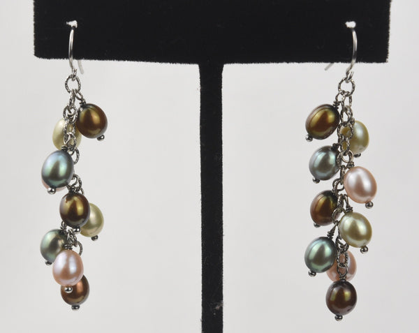 Multi Colored Pearls Dangle Earrings