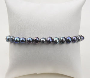 Purple Iridescent Pearl Stretch Bracelet - 7.5"