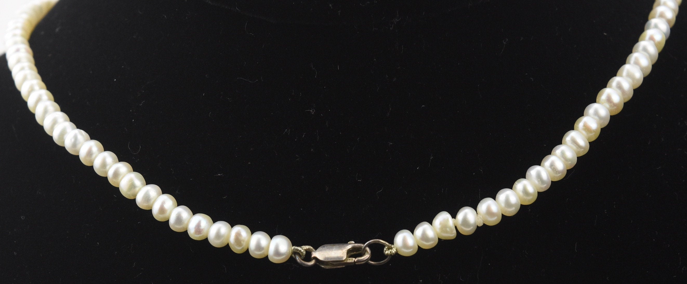 Beautiful Vintage Art Deco White and Pink Pearl Sterling Silver Marcasite Pendant Necklace