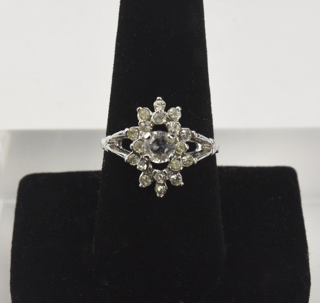Art Deco Silver Tone and Rhinestones Ring - Size 8.25