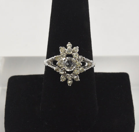 Art Deco Silver Tone and Crystal Ring - Size 8.25