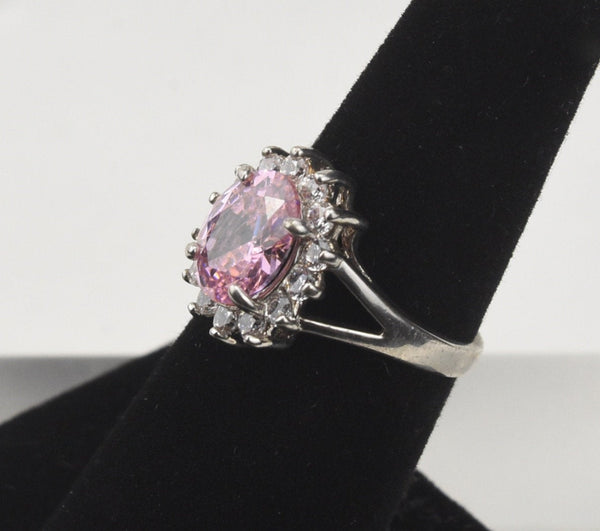Pink Oval Cut Art Deco Style Ring - Size 6