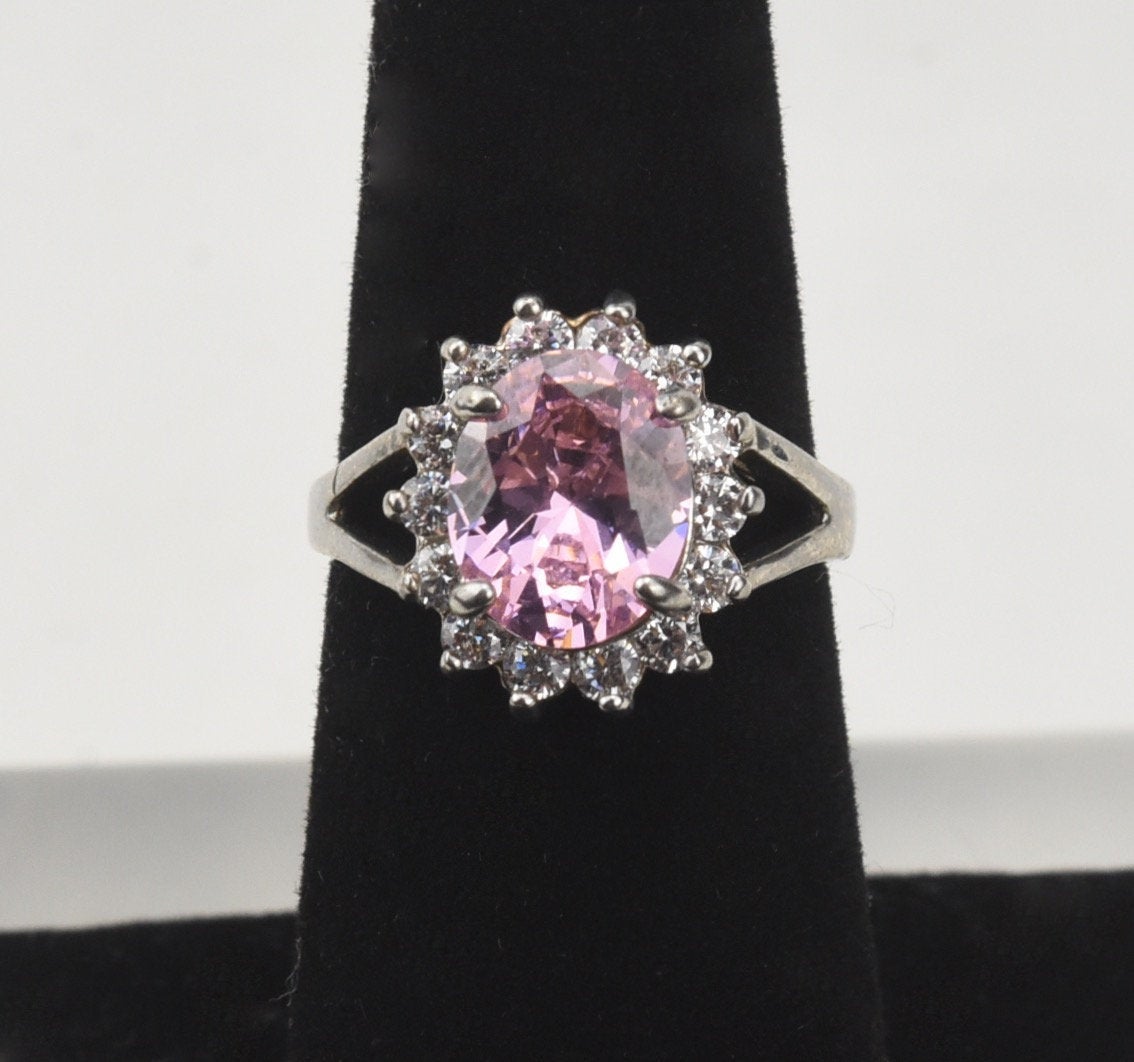 Pink Oval Cut Art Deco Style Ring - Size 6