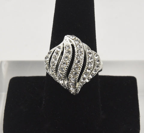 Art Deco Style Silver and Rhinestones Ring - Size 8.5