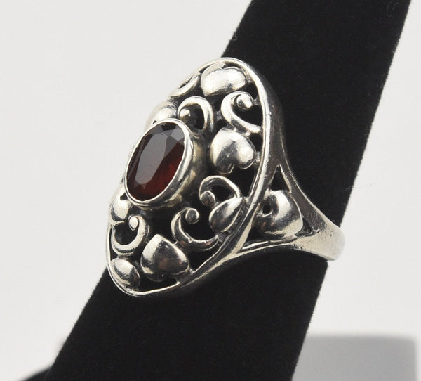 Pierced Sterling Silver Hearts Red Garnet Ring - Size 5.5