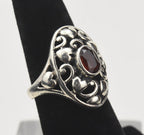 Pierced Sterling Silver Hearts Red Garnet Ring - Size 5.5