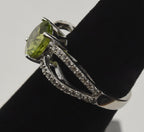Sterling Silver Light Green Crystal Ring - Size 5