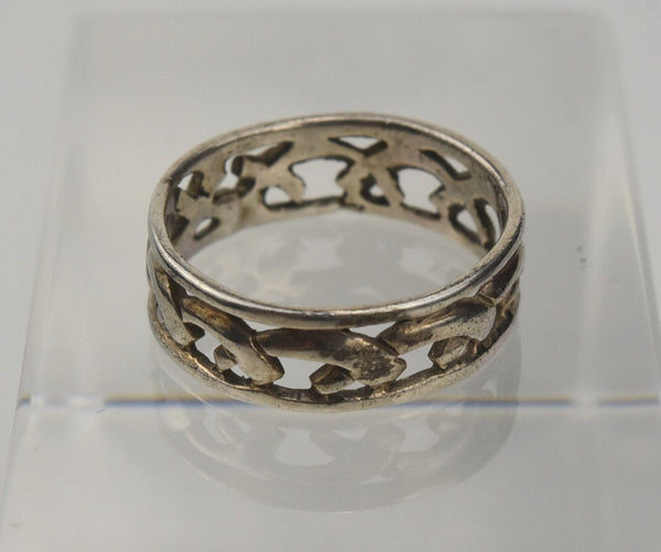 Pierced Silver Band with Weave Design - Size 10.5