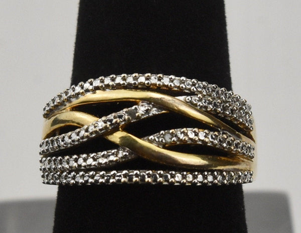 Gold Tone and Sterling Silver Crystal Weave Ring - Size 8