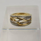 Gold Tone and Sterling Silver Crystal Weave Ring - Size 8