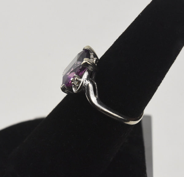 Silver Ring with Emerald Cut Purple Stone - Size 6.5