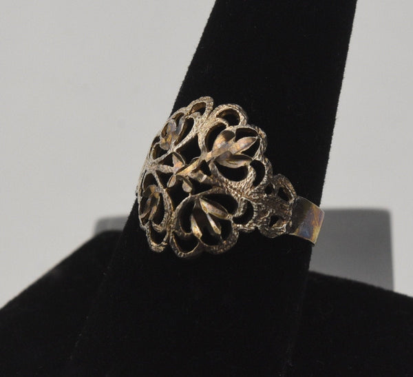 Vintage Victorian Style Sterling Silver Pierced Design Ring - Size 9