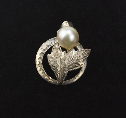 Vintage Sterling Silver Leaf Pendant with Pearl