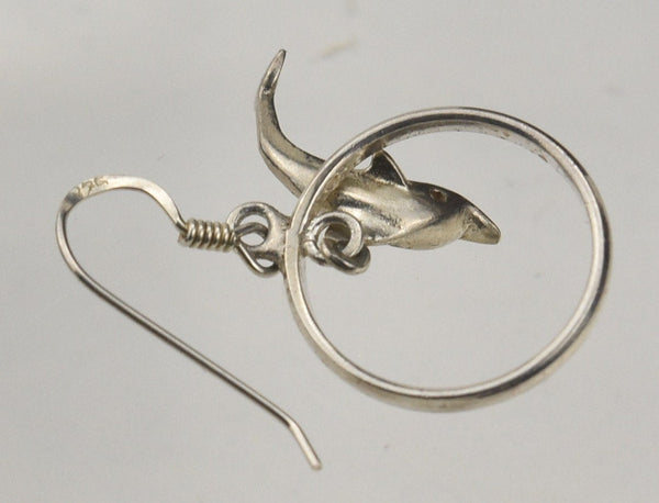 Sterling Silver Dangling Dolphins Hoop Earrings