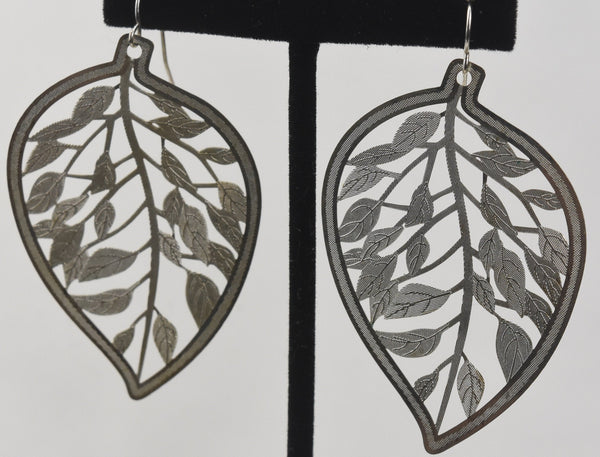 Large Pierced Silver Leaf Earrings