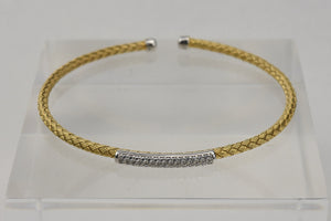 Italian Gold Tone Braided Sterling Silver Bangle with Cubic Zirconia