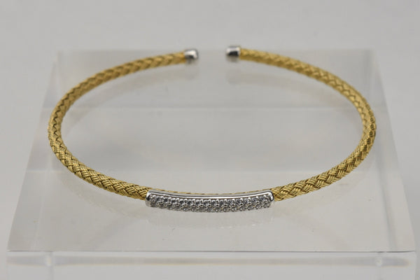 Italian Gold Tone Braided Sterling Silver Bangle with Cubic Zirconia
