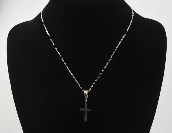 Sterling Silver Etched Crucifix on Sterling Silver Chain Necklace - 16"