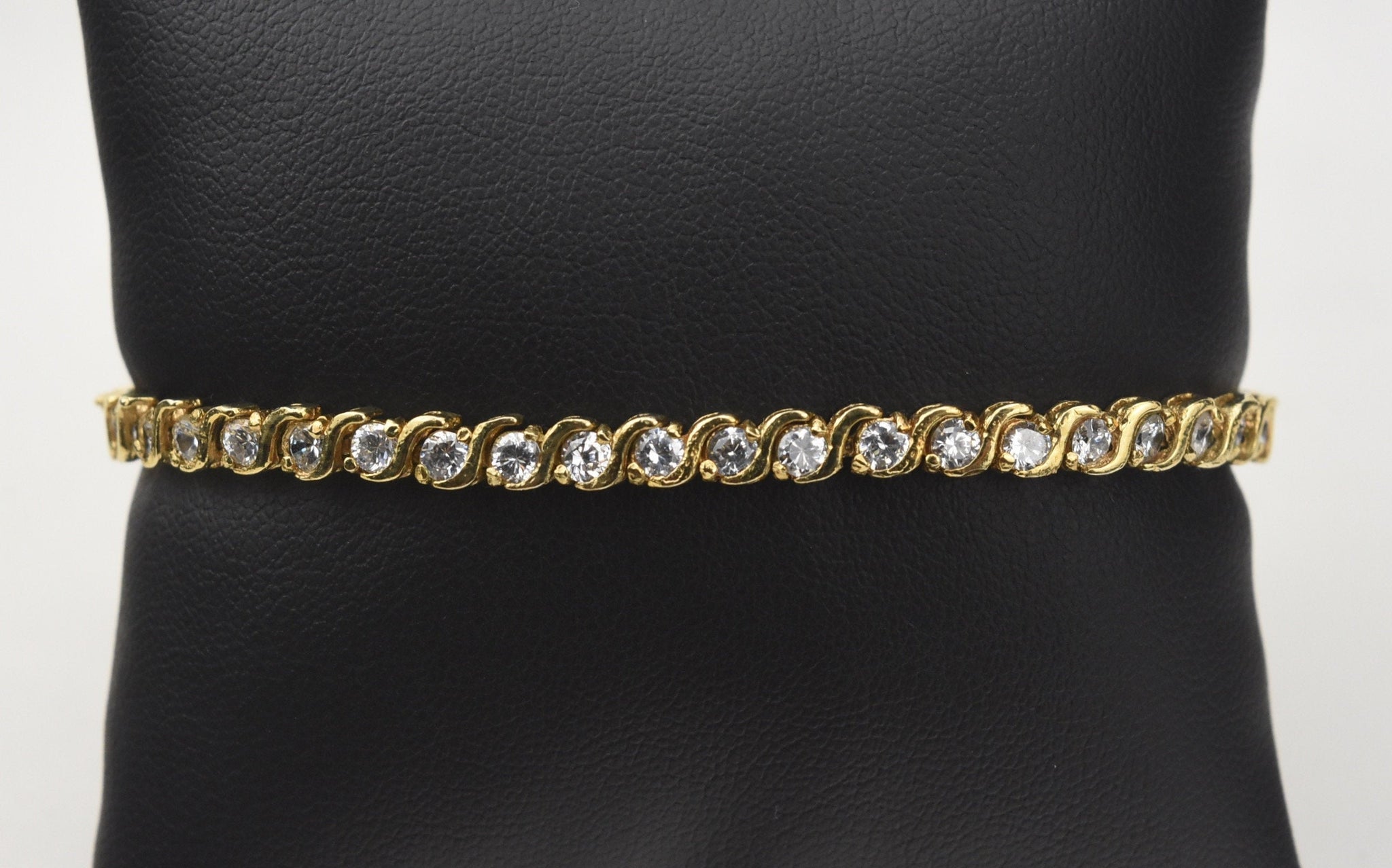 Sterling Silver Gold Tone Tennis Bracelet with Cubic Zirconia - 7.5"