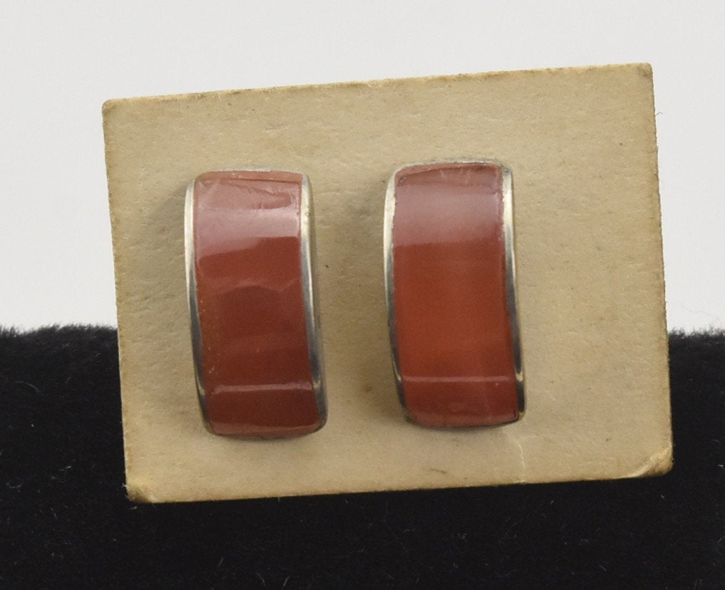Orange Calcite Humpback Sterling Silver Stud Earrings