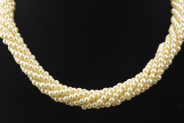 Multi-Strand Twisted Faux Pearl Necklace - 16"