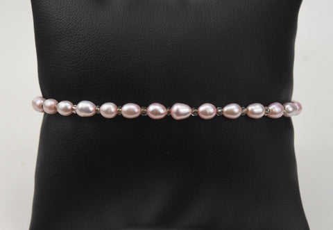 Pink Freshwater Seed Pearl Elastic Bracelet - 7.5"