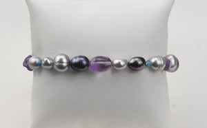Amethyst, Blue Chalcedony, Multi Color Freshwater Pearl Elastic Bracelet