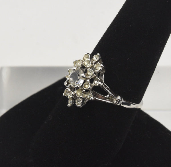 Art Deco Silver Tone and Crystal Ring - Size 8.25