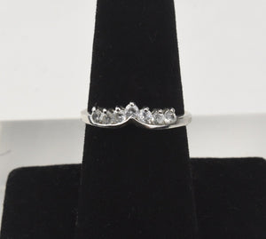 Silver and Rhinestones V Shape Band Ring - Size 7