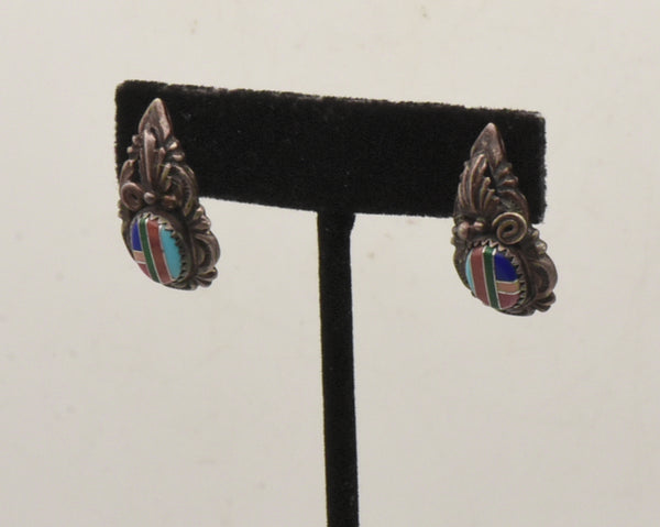 Vintage Ornate Silver Teardrop Inlaid Earrings