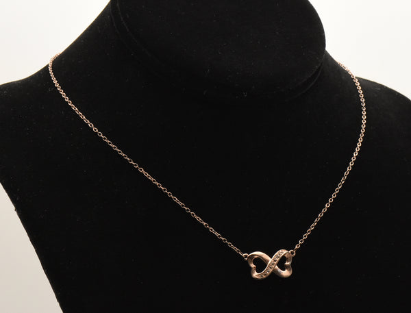 Vintage Copper Tone Sterling Silver Infinity Double Heart Pendant Necklace