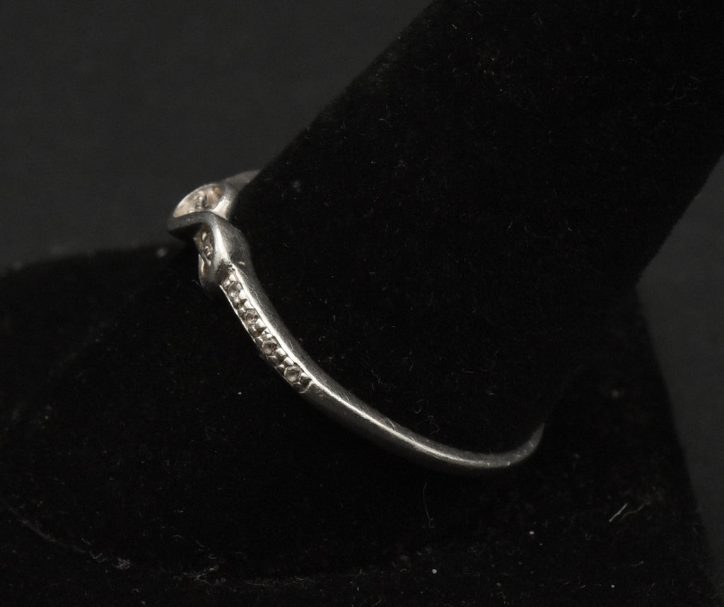 Vintage Sterling Silver Thin Rhinestone Knot Band - Size 10