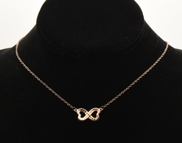 Vintage Copper Tone Sterling Silver Infinity Double Heart Pendant Necklace