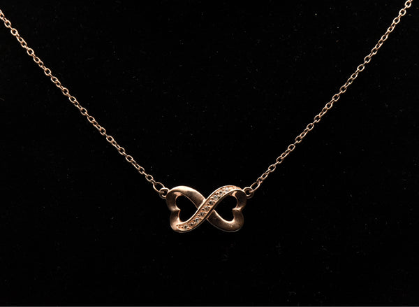 Vintage Copper Tone Sterling Silver Infinity Double Heart Pendant Necklace