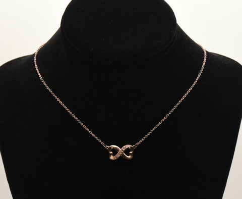 Vintage Copper Tone Sterling Silver Infinity Double Heart Pendant Necklace